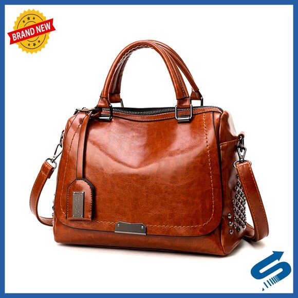 Handbags - Vintage PU Leather Satchel Crossbody Bag with Adjustable Strap for Work Travel